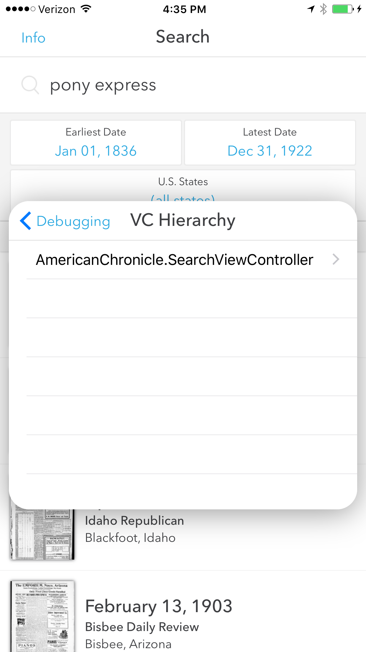 'VC Hierarchy' screen